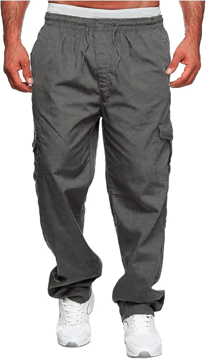 Men's Cargo Pants Jogger Hiking Sweatpants Casual Athletic Outdoor Cotton Trousers Relaxed Fit with Pockets