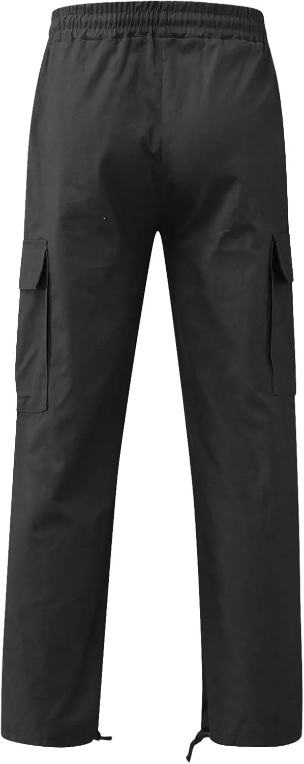 Men's Casual Cargo Pants Elastic Waist Joggers Relaxed Fit Work Overalls Hiking Hunting Streetwear Trousers