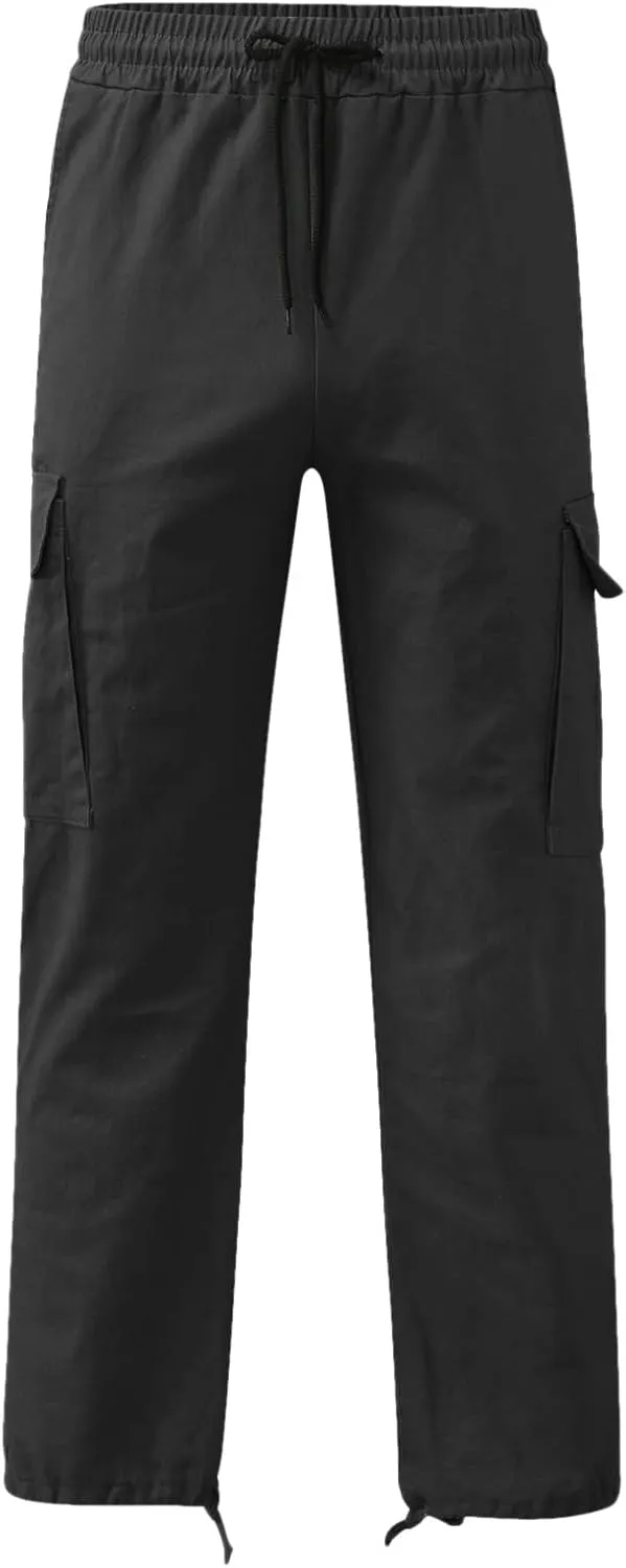 Men's Casual Cargo Pants Elastic Waist Joggers Relaxed Fit Work Overalls Hiking Hunting Streetwear Trousers