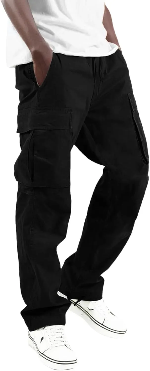 Men's Casual Cargo Pants Elastic Waist Joggers Relaxed Fit Work Overalls Hiking Hunting Streetwear Trousers