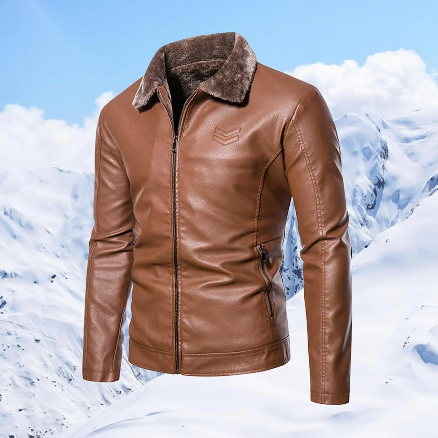 Men’s Faux Fleece Lined Leather Jackets Bomber Jacket Stylish Winter Coat Zip Up Sherpa Jacket