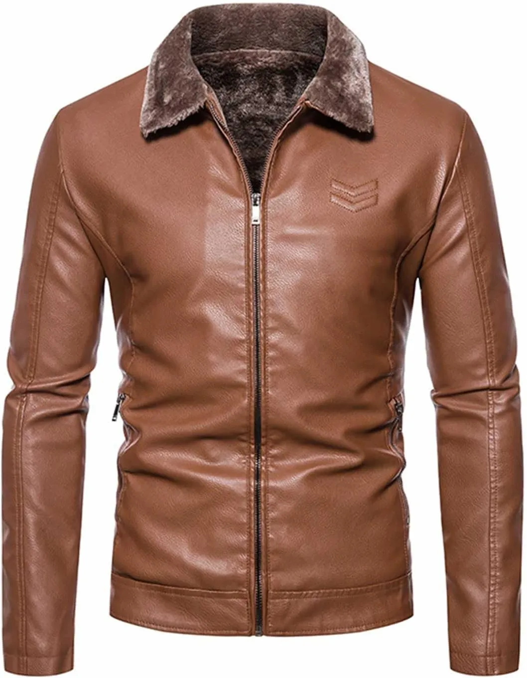 Men’s Faux Fleece Lined Leather Jackets Bomber Jacket Stylish Winter Coat Zip Up Sherpa Jacket