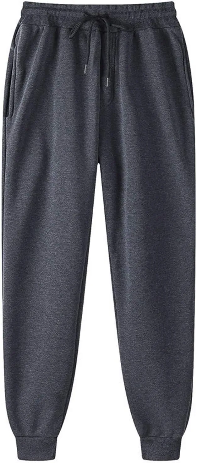 Men's Fleece Workout Sweatpants Drawstring Tapered Running Lounge Jogger Pants with Pockets Relaxed Athletic Pants