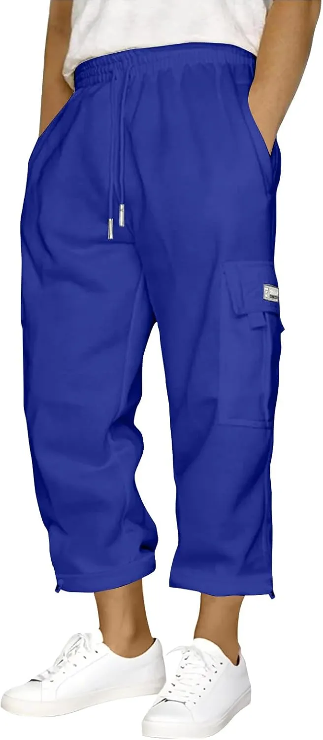 Men's Pants Casual Relaxed Fit Drawstring Sweatpants Tactical Hiking Joggers Cargo Stretch Workout with Multi Pockets