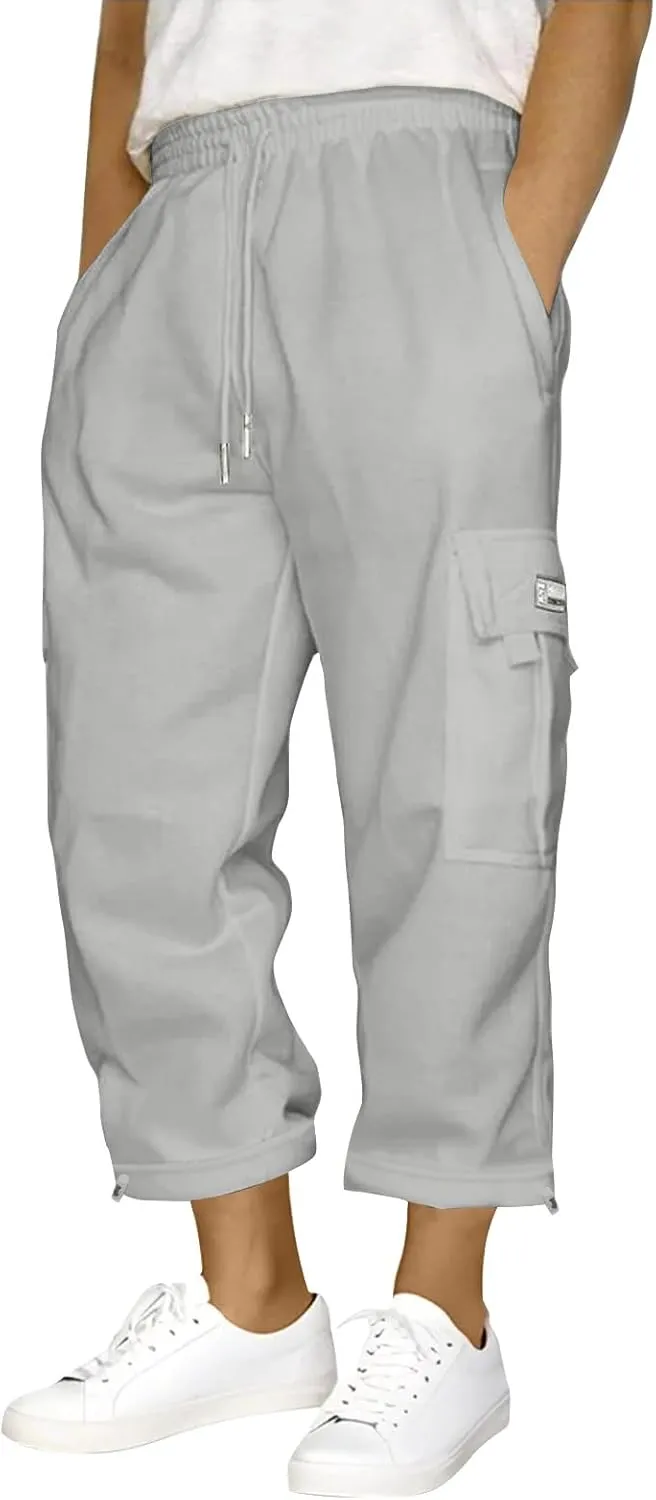 Men's Pants Casual Relaxed Fit Drawstring Sweatpants Tactical Hiking Joggers Cargo Stretch Workout with Multi Pockets