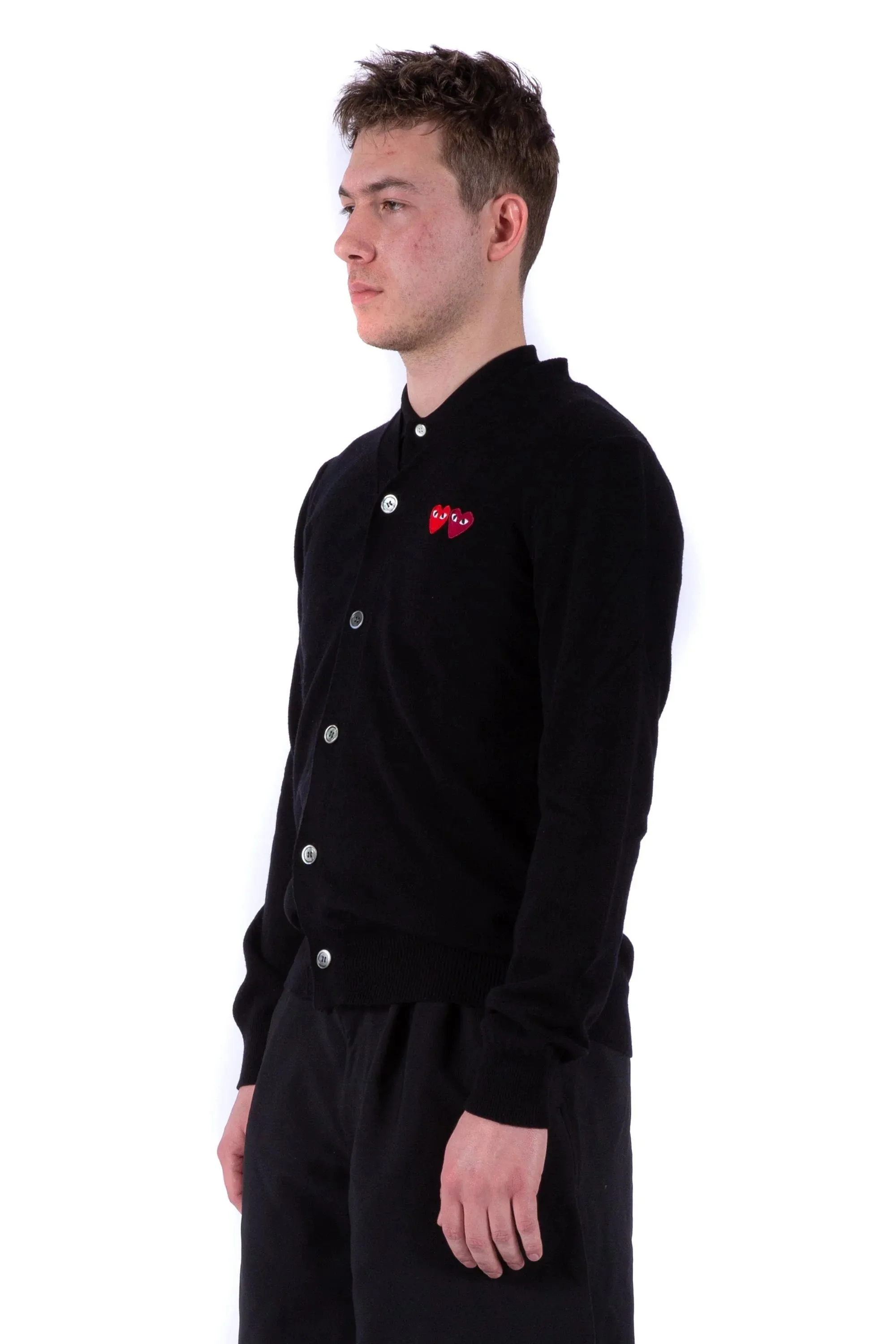 Men's Play Cardigan with Red and Burgundy Hearts