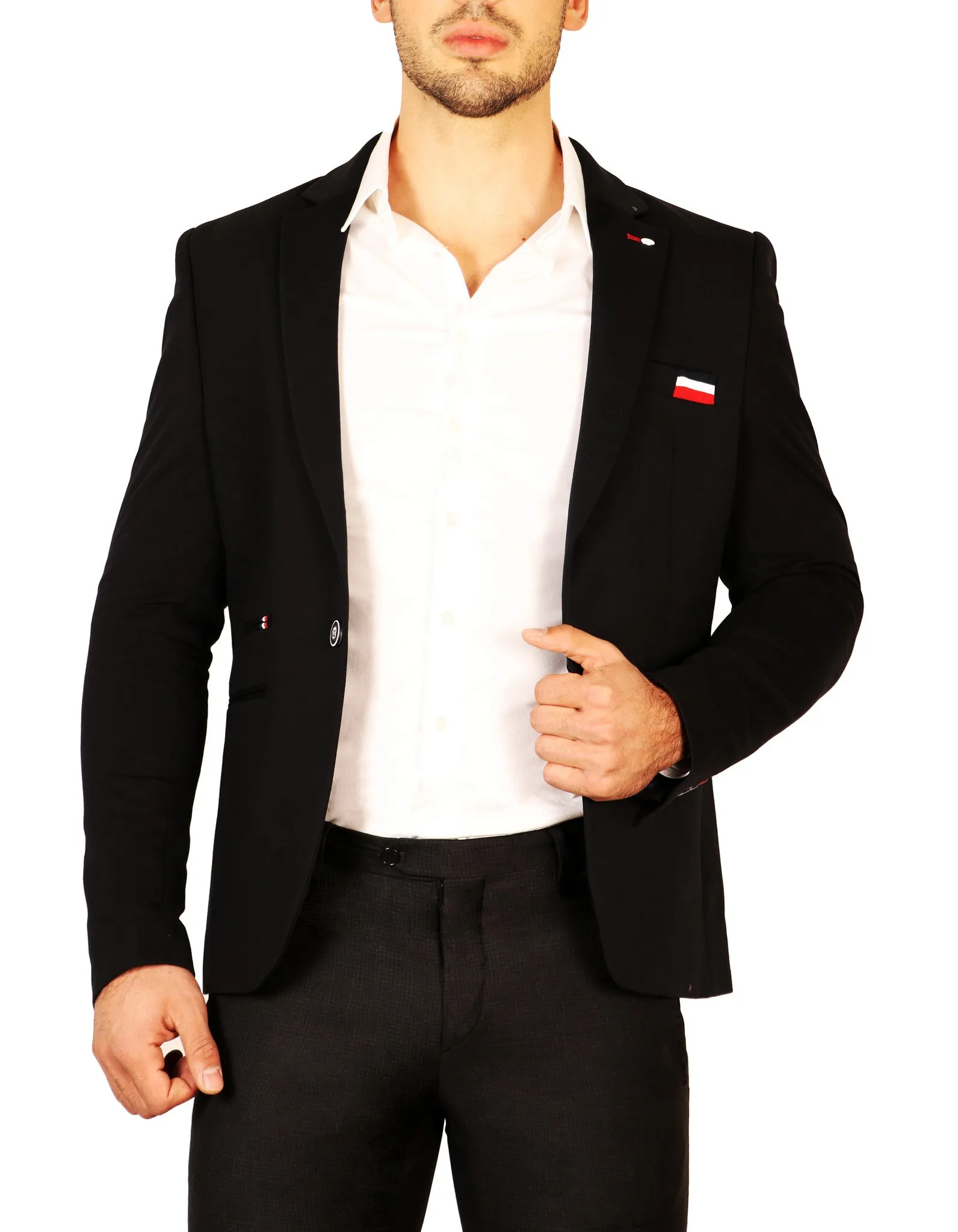 Notch Lapel Contrast Chest Pocket Fitted Blazer