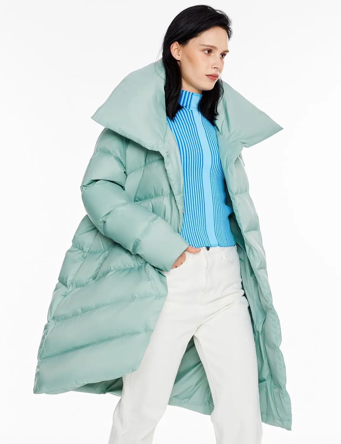 Orolay Women's Winter Puffer Jacket - Oversized Collar Down Coat Irregular Hem Overcoat with Pockets