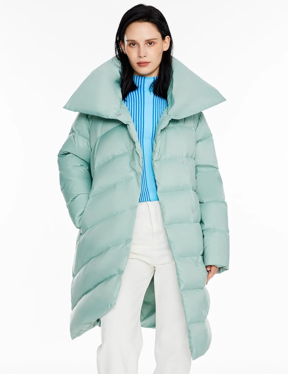 Orolay Women's Winter Puffer Jacket - Oversized Collar Down Coat Irregular Hem Overcoat with Pockets