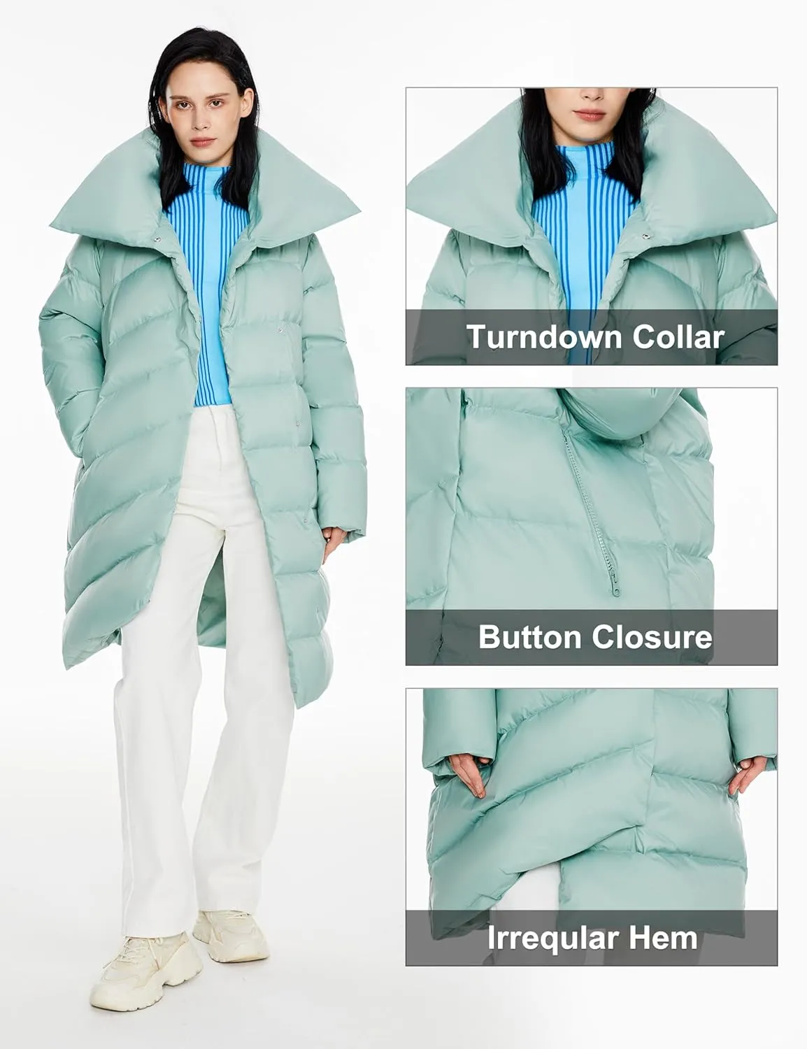 Orolay Women's Winter Puffer Jacket - Oversized Collar Down Coat Irregular Hem Overcoat with Pockets