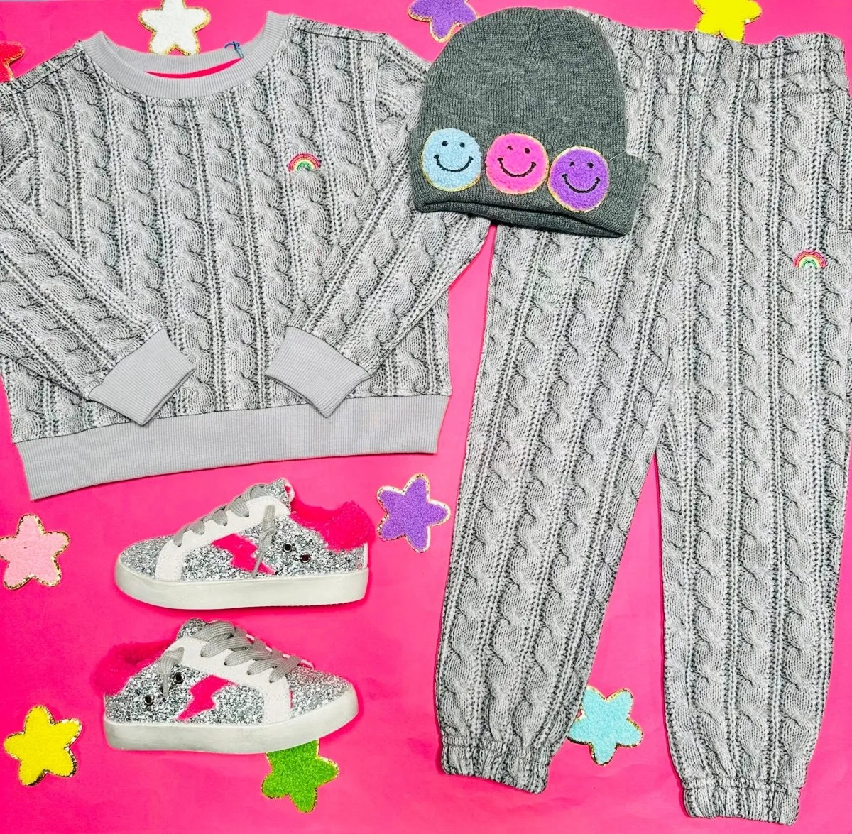 RAINBOW CABLE KNIT PRINT SWEATPANTS