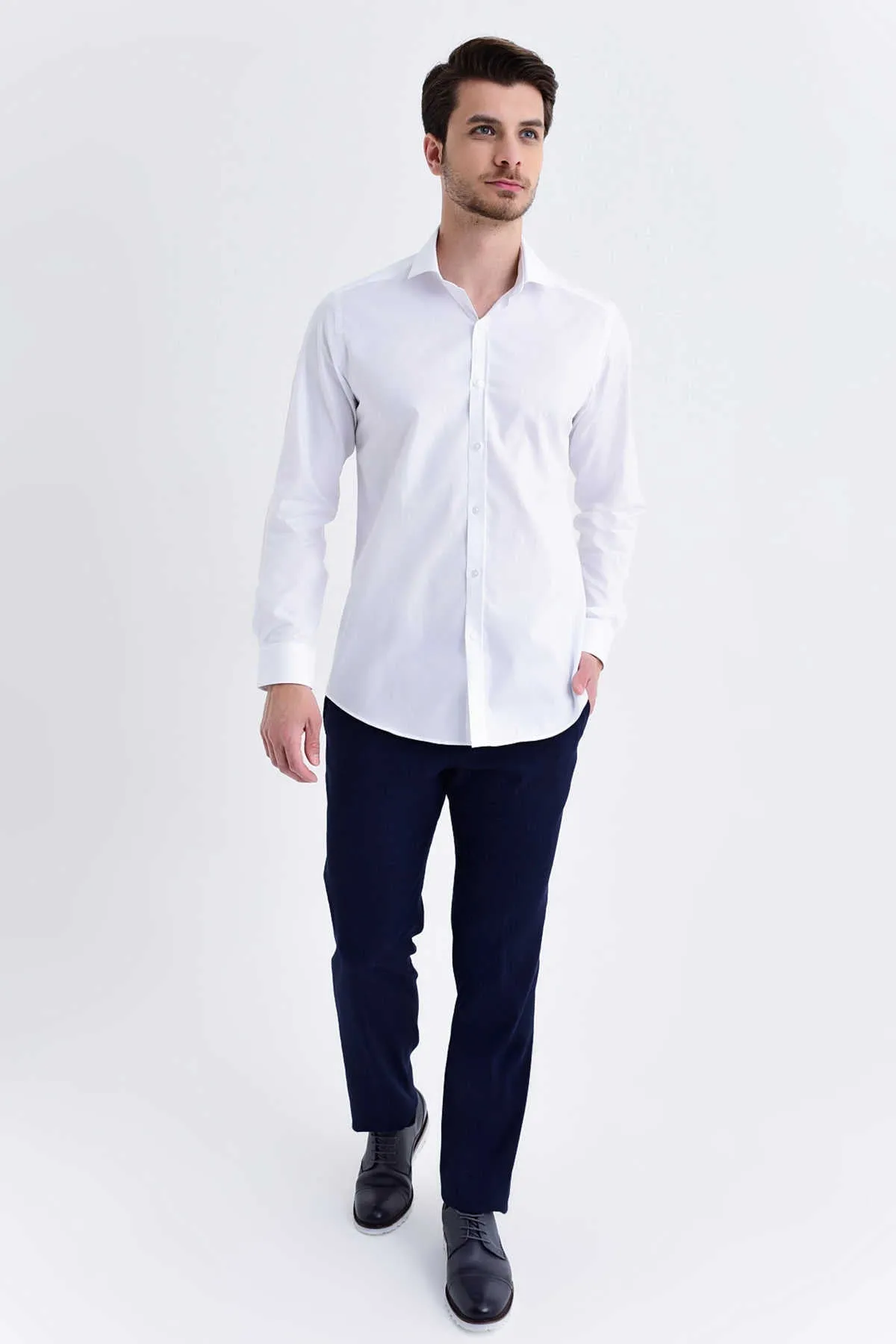 Regular Fit Cotton Long Sleeve White Dress Shirt