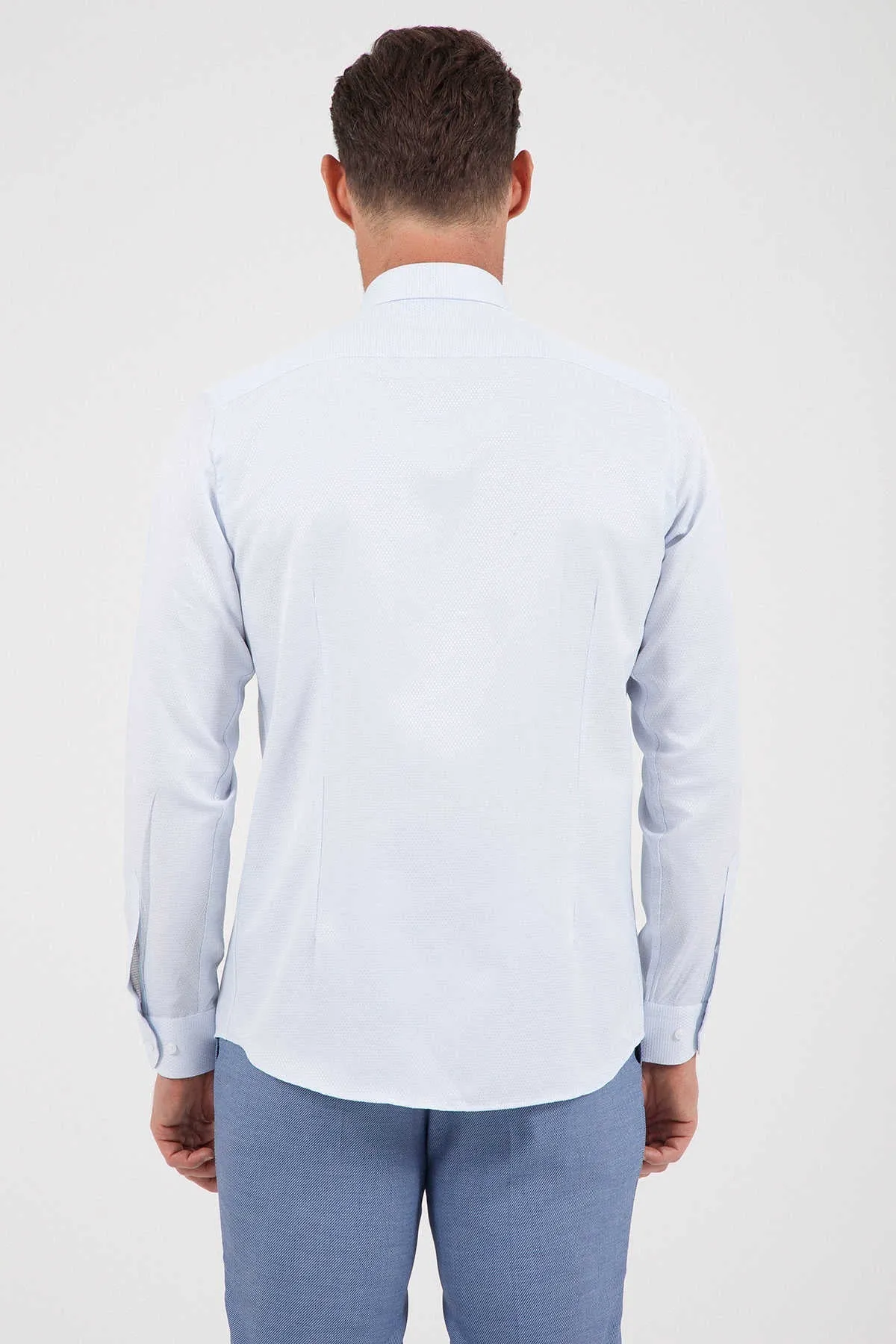 Regular Fit Long Sleeve Patterned Cotton Dress Shirt, Blue D.