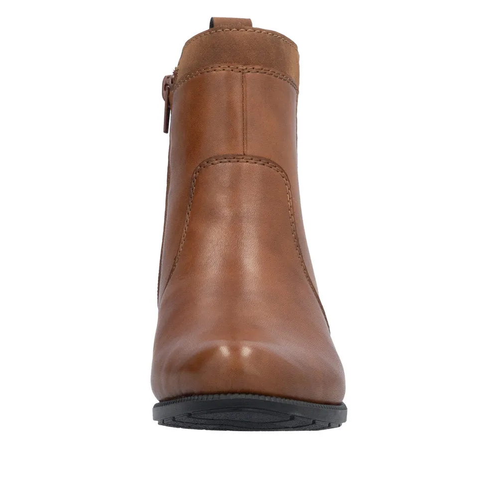 Rieker 78658-22 Ladies Brandy Leather Side Zip Ankle Boots