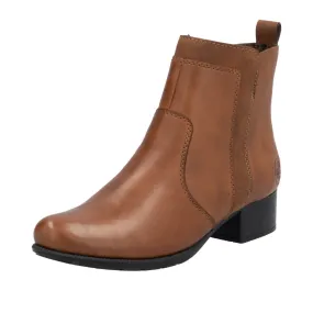 Rieker 78658-22 Ladies Brandy Leather Side Zip Ankle Boots