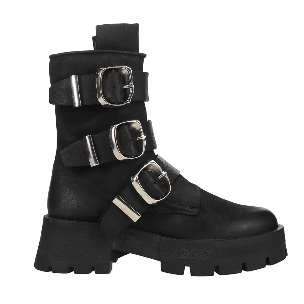 Roland Round Toe Zippered Motorcycle Boots