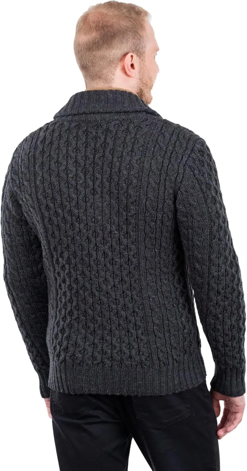 SAOL 100% Merino Wool Double Breasted Shawl Cardigan with Buttons for Men's