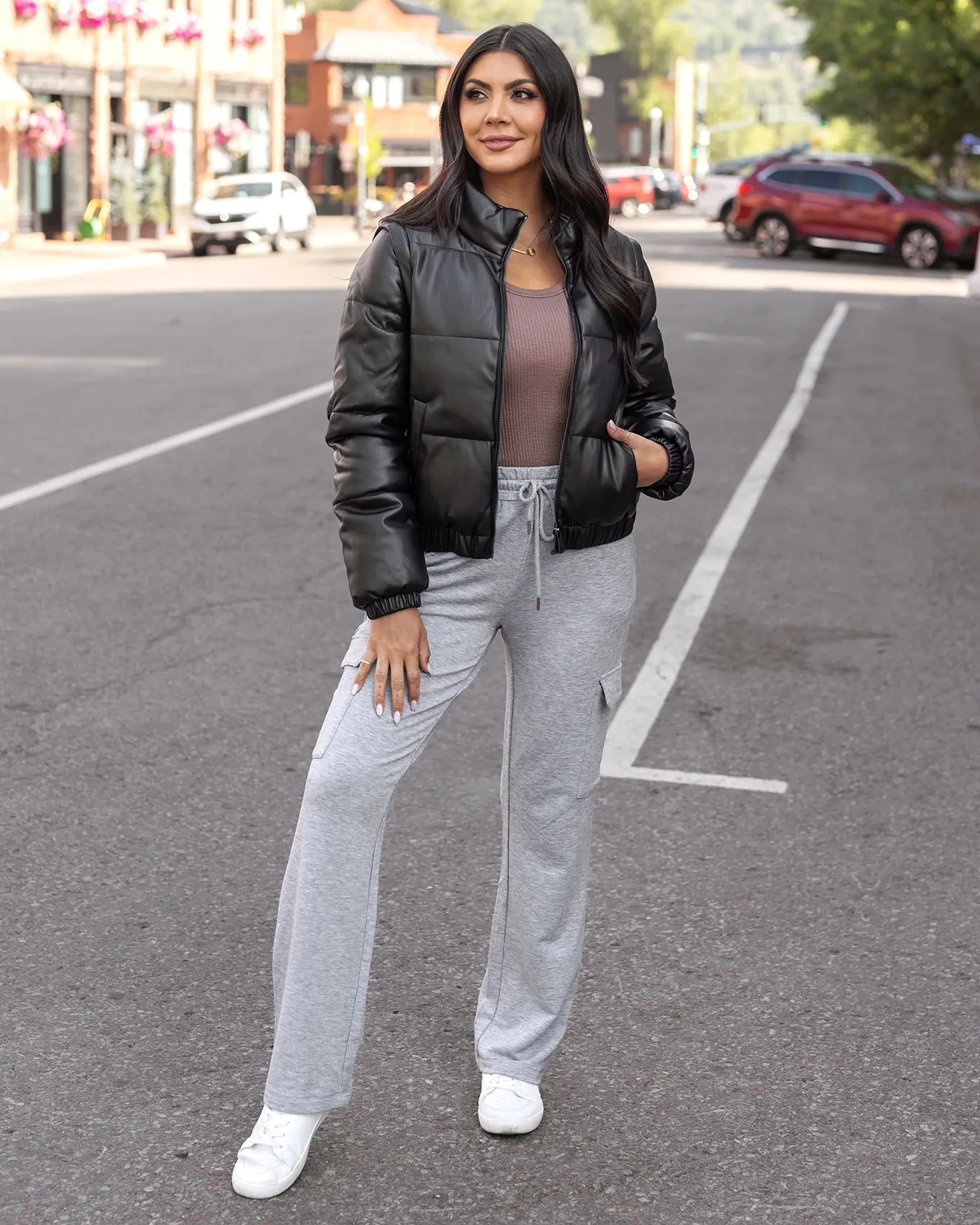 Signature Soft Mid-Heathered Grey Straight Leg Cargo Sweatpants