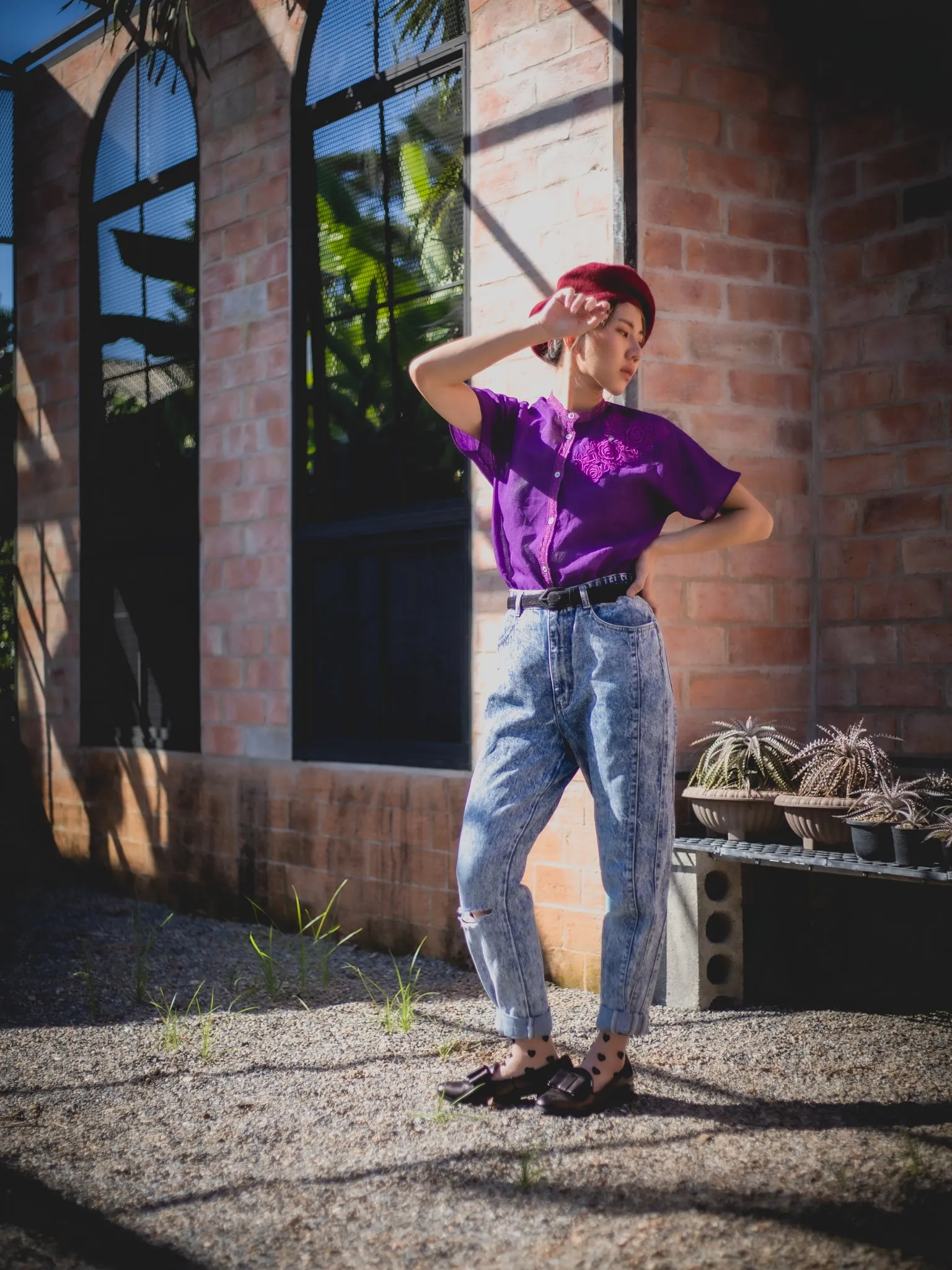 Vintage Denim Ripped Knee Blue Jeans