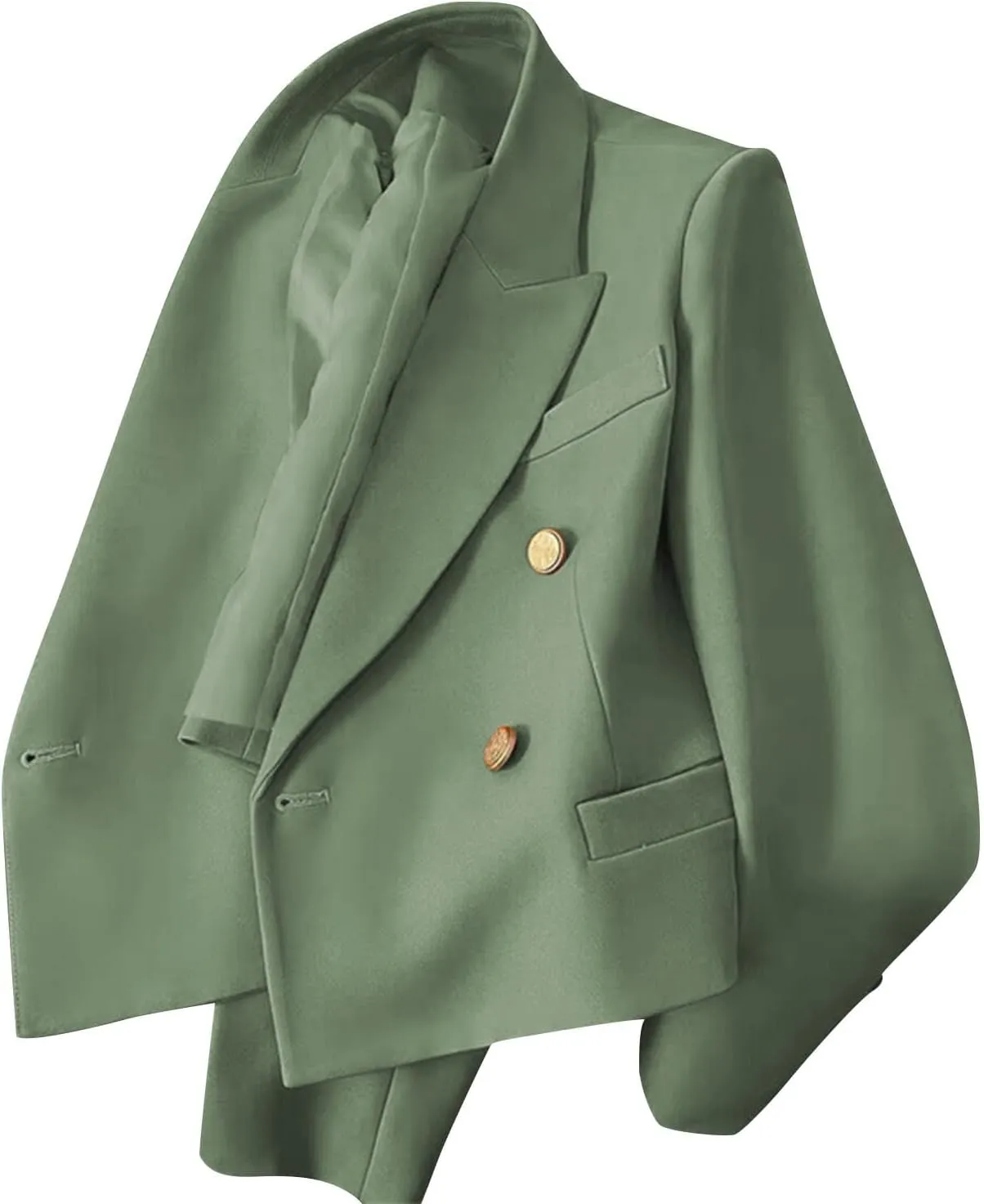 Women Double Breasted Cropped Blazer with Lined Business Work Lapel Open Front Long Sleeve Suit Jackets with Pockets