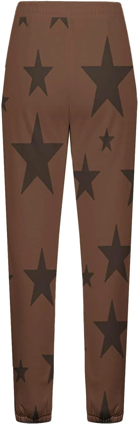 Women Star Print Sweatpants Joggers Teen Girls Cinch Bottom Pants Drawstring Stretchy Pants Fashion Lounge Trousers
