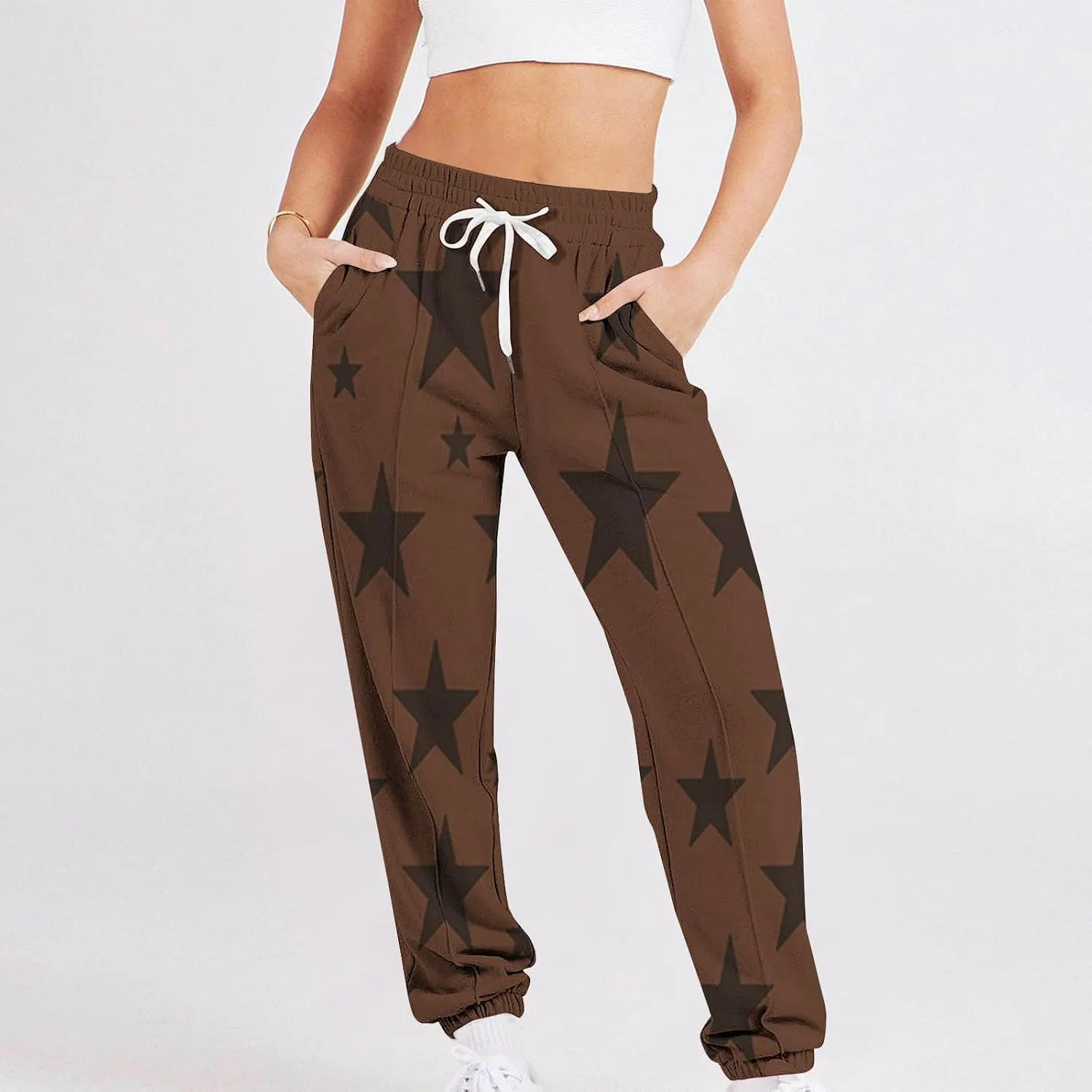 Women Star Print Sweatpants Joggers Teen Girls Cinch Bottom Pants Drawstring Stretchy Pants Fashion Lounge Trousers