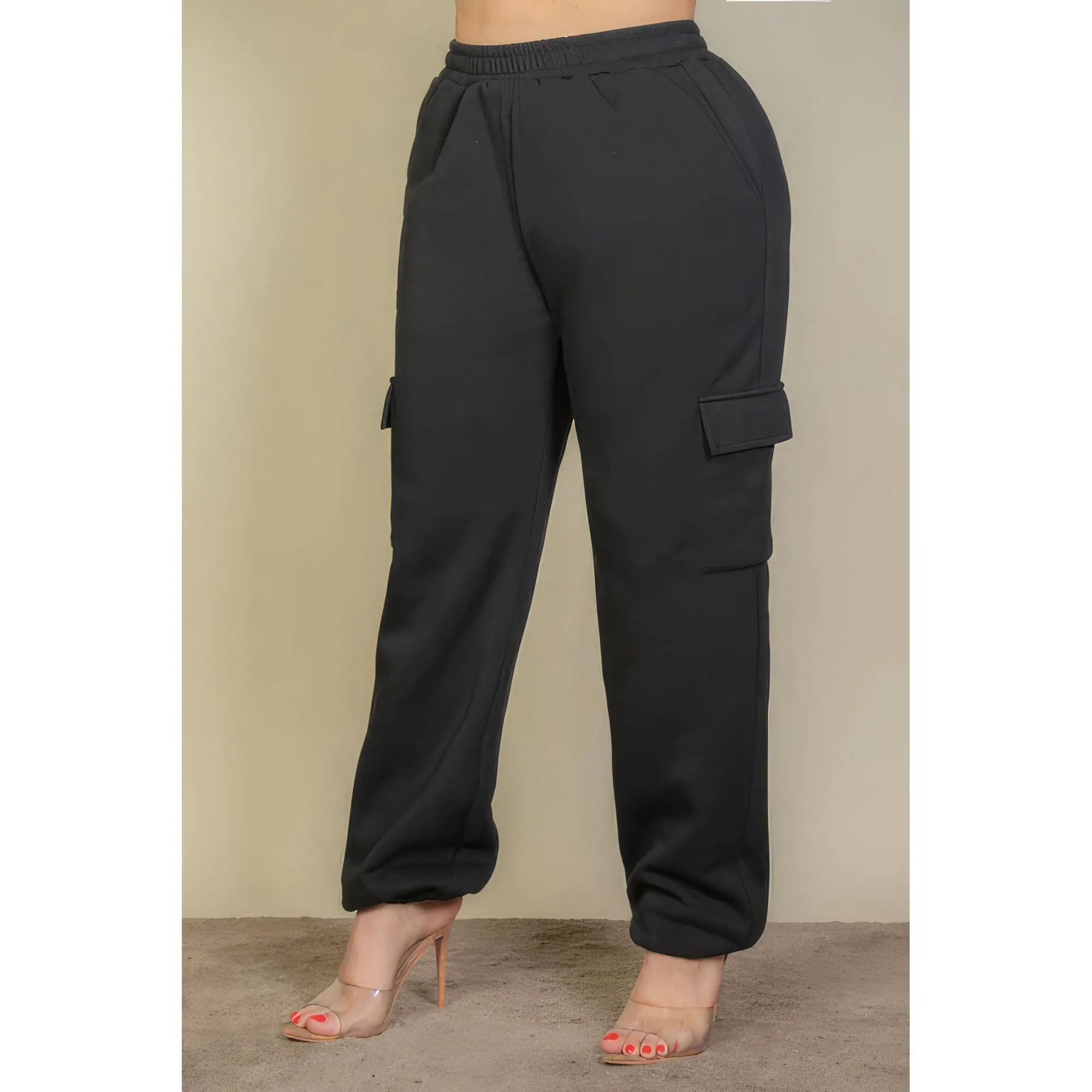 Women's Black Plus Size Side Pocket Sweatpants
