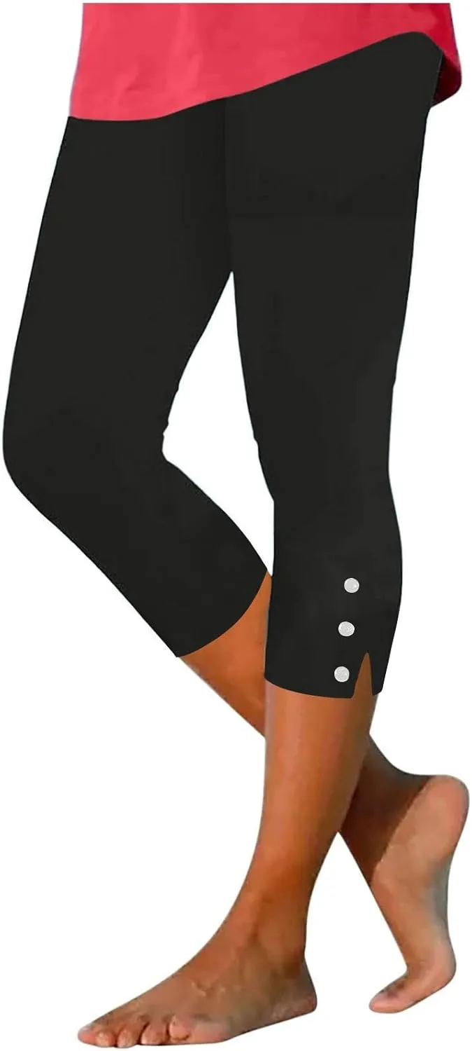 Womens Capris for Summer Dressy Cropped High Waist Yoga Pants Casual Stretchy Leggings Workout Compression Pants