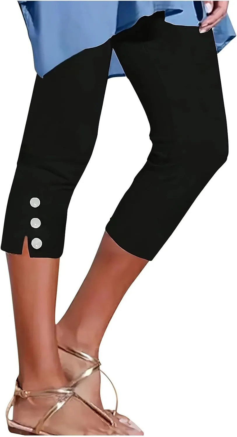 Womens Capris for Summer Dressy Cropped High Waist Yoga Pants Casual Stretchy Leggings Workout Compression Pants