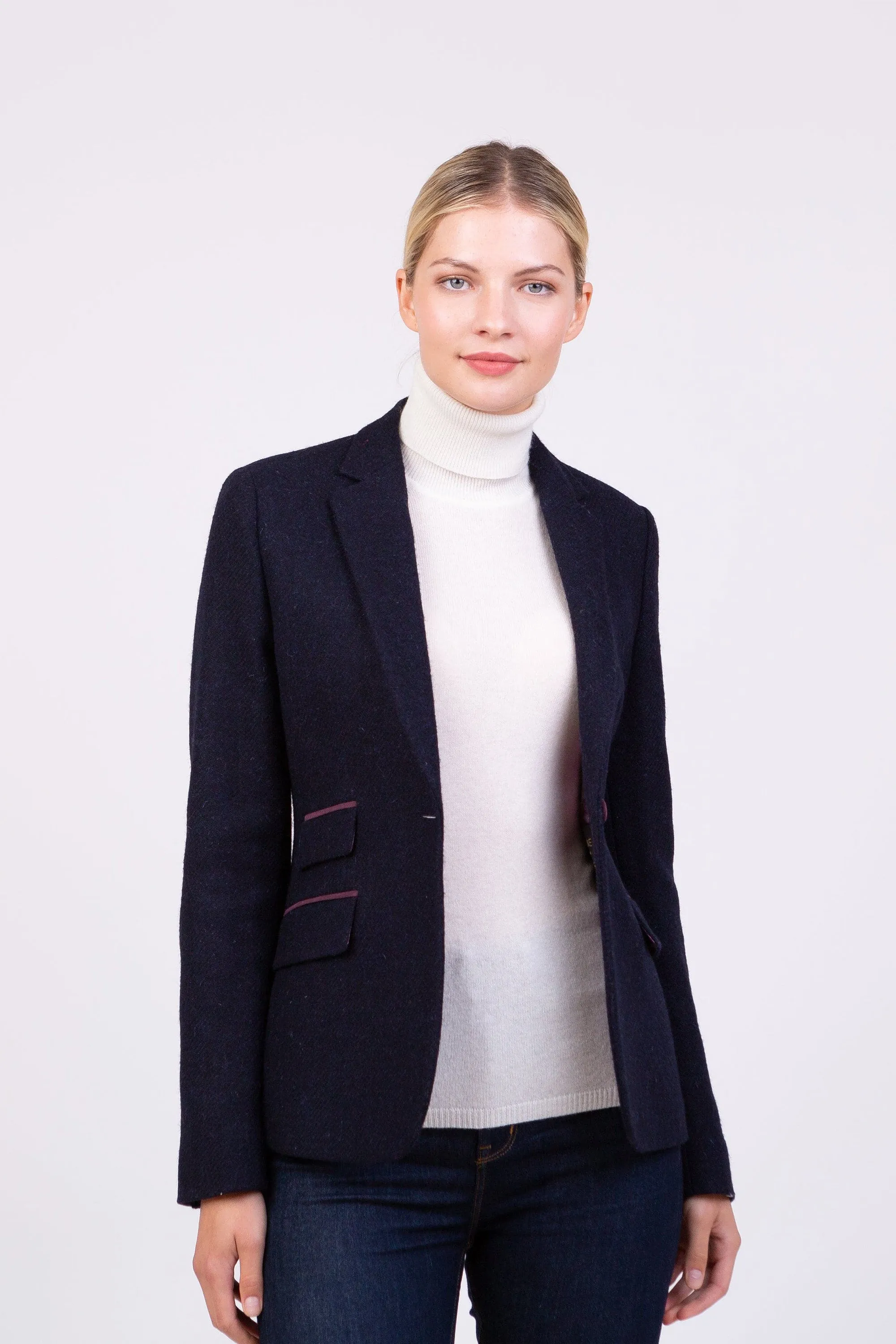 Women's Harris Tweed Janice Blazer - Dark Navy Twill Solid