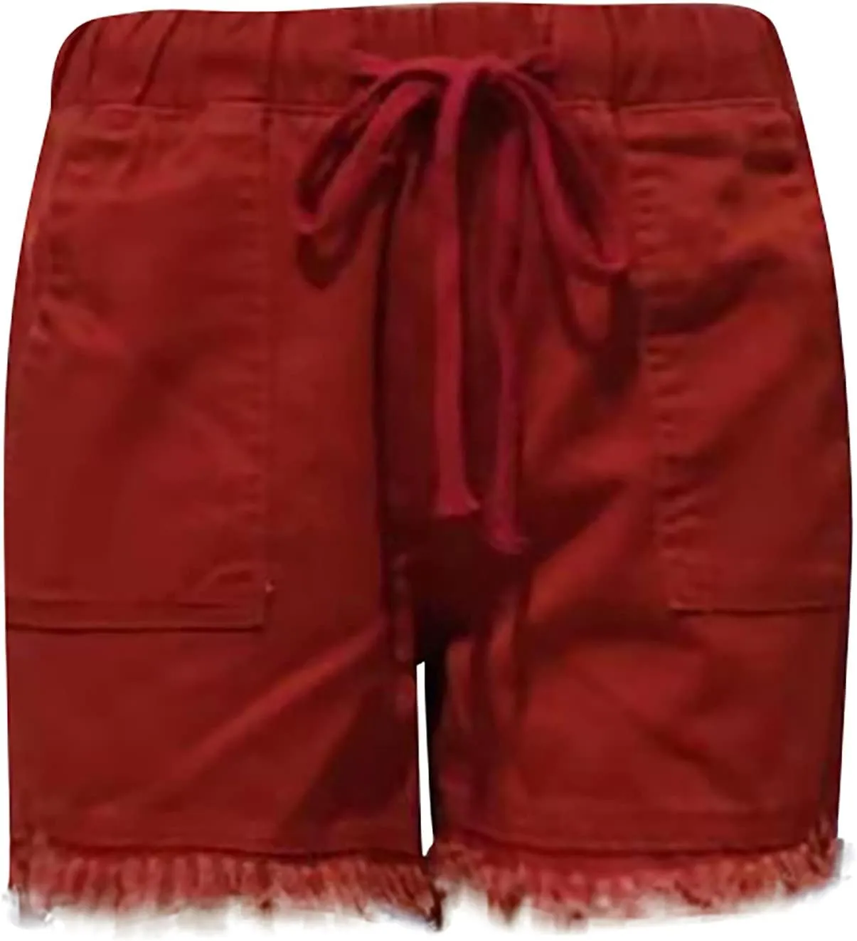 Women's High Waisted Denim Shorts Ripped Hem Frayed Distressed Short Jeans Junior Drawstring Stretchy Short Jeans