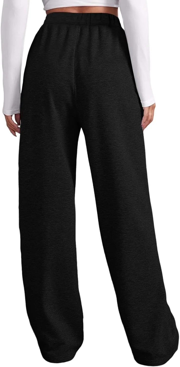 Women's High Waisted Sweatpants Drawstring Baggy Elastic Waist Straight Wide Leg Track Pants Stretchy Loose Trousers
