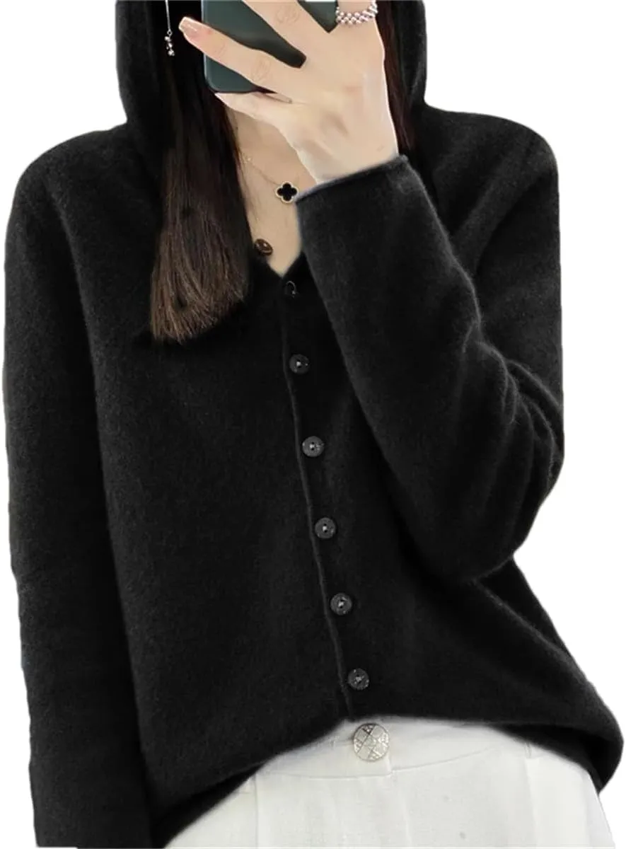Women's Merino Wool Cardigan Winter Cashmere Sweater Solid Wool Warm Bottom Knit Shirt Top