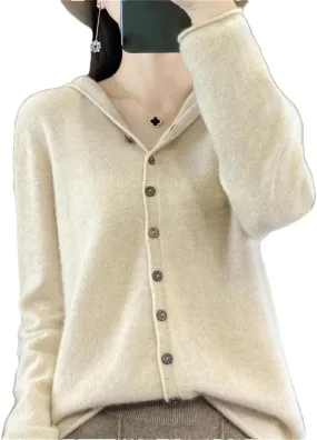 Women's Merino Wool Cardigan Winter Cashmere Sweater Solid Wool Warm Bottom Knit Shirt Top