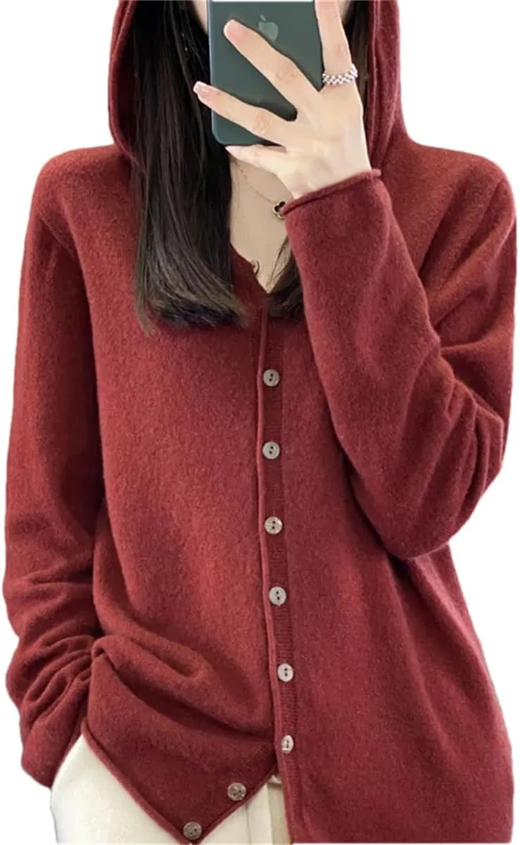 Women's Merino Wool Cardigan Winter Cashmere Sweater Solid Wool Warm Bottom Knit Shirt Top