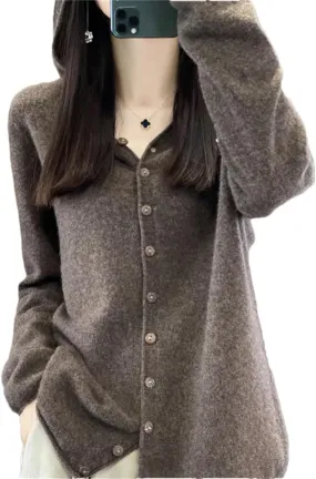 Women's Merino Wool Cardigan Winter Cashmere Sweater Solid Wool Warm Bottom Knit Shirt Top