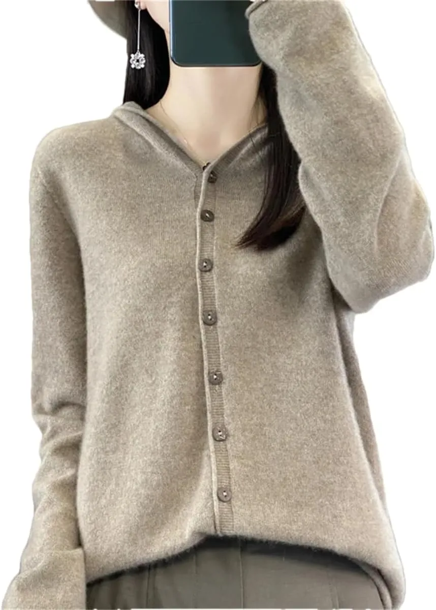 Women's Merino Wool Cardigan Winter Cashmere Sweater Solid Wool Warm Bottom Knit Shirt Top