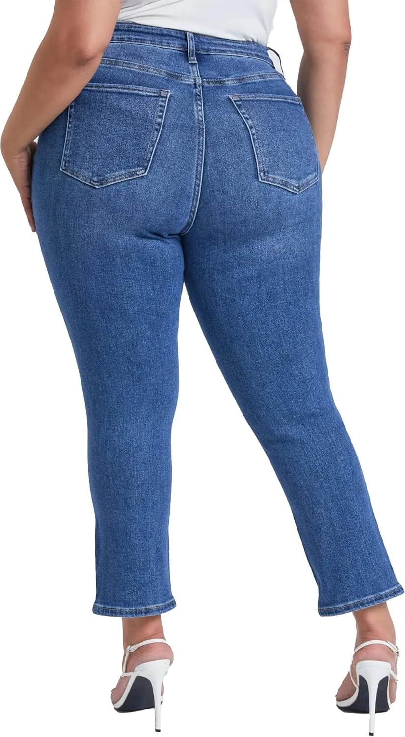 YMI Women's Junior Plus Size Slim Straight Ankle Jean with Hem Destruction